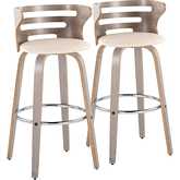 Cosini 30" Swivel Bar Stool in Light Grey Wood & Cream Leatherette with Chrome Footrest (Set of 2)